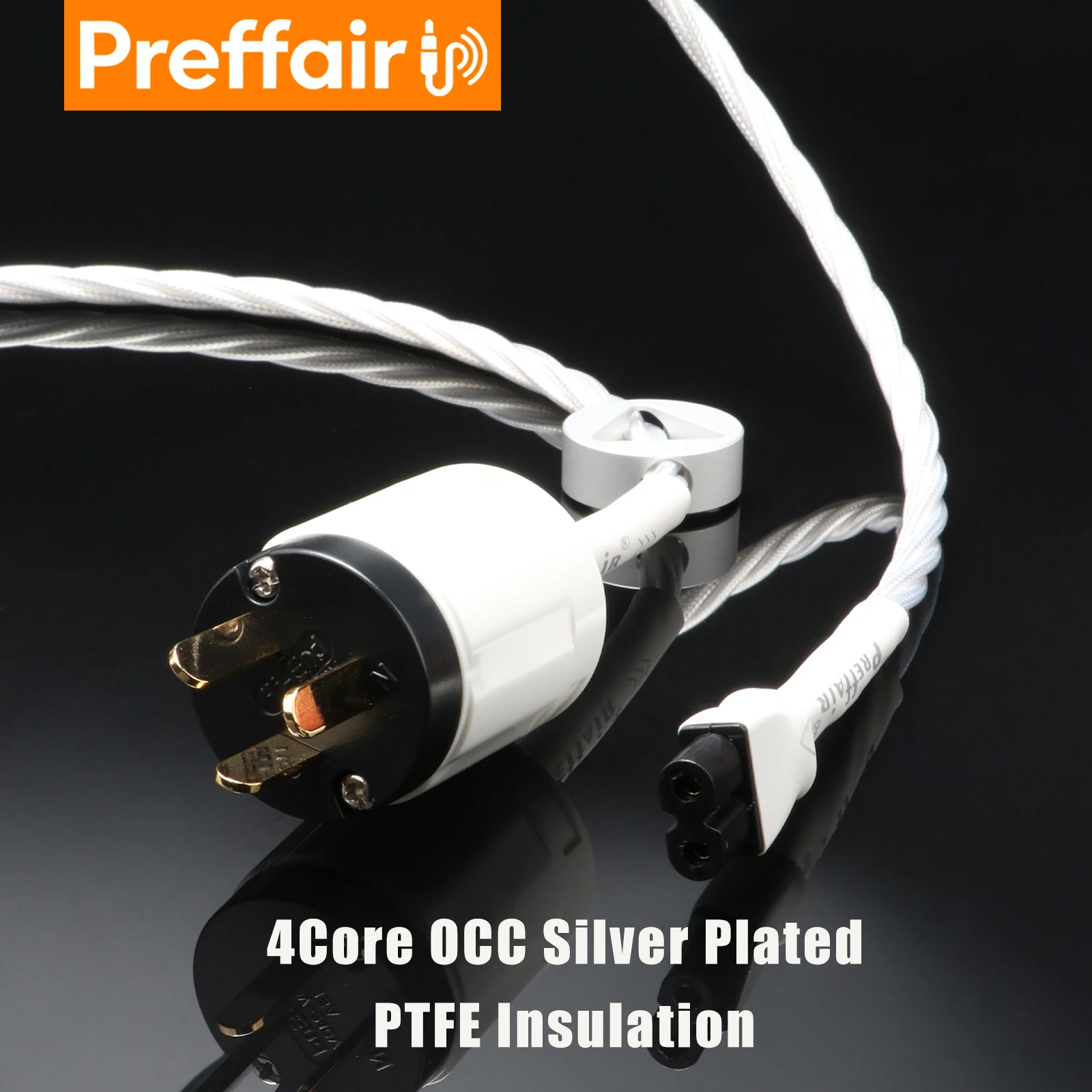 Preffair HIFI 6N OCC Silver plated Figure8 C7 Gold plated IEC Plug AU UK Power Cord for Speaker Amplifier Server PDU