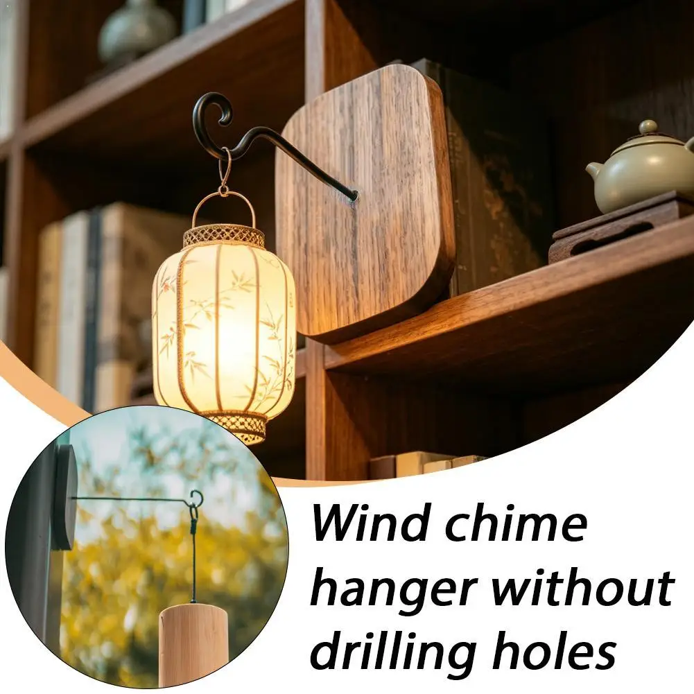 Walnut Wood Wall Hook for Hanging Plants Wind Chimes Self-Adhesive Planter Bracket No-Drill Modern Balcony Garden Decor Hanger