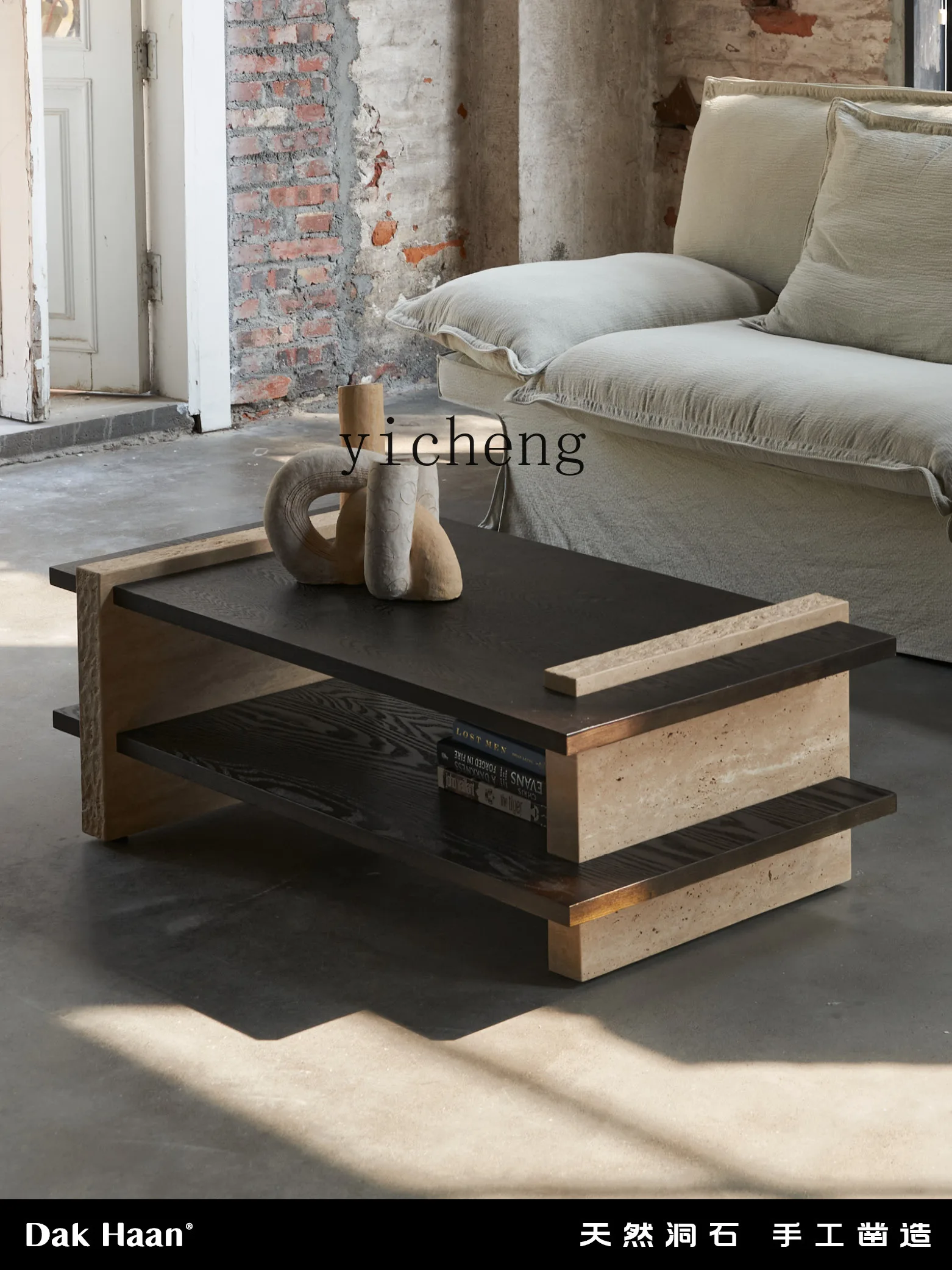 Zf Tea Table Silent Style Tea Table Natural Simple Stitching Cave Stone Square Small Tea Table