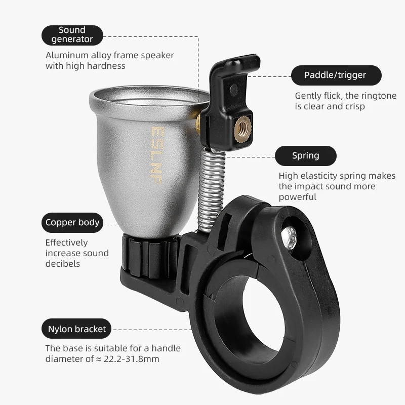 جرس الدراجة النحاسي الفريد من نوعه من ESLNF - نغمة حلقة مشرقة ومبتكرة، ملحق أمان عالمي قوي مضاد للصدأ لدراجة الطريق MTB