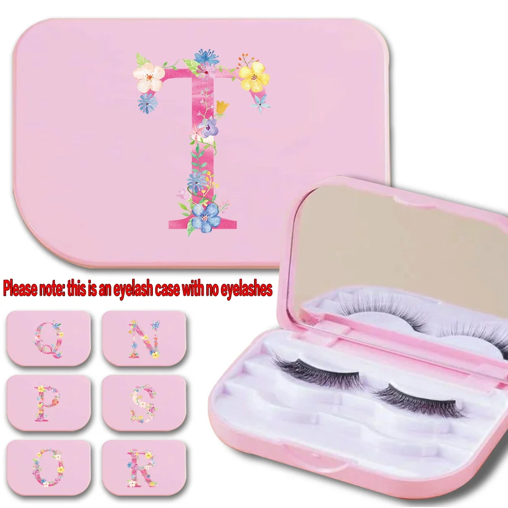 Plastic False Eyelashes Storage Case With Mirror Pocket Lashes Container Box Three Layer False Eyelash Box Pink Letter Pattern