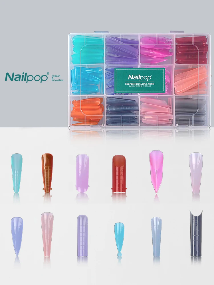 Nailpop wiederverwendbare Nagel-Dual-Formen mit Skala, eingebettetes Design, schnelle Gebäudeformen, Nagelverlängerungswerkzeuge, Farbe klar, 360/288/75 Stück – Detail 1