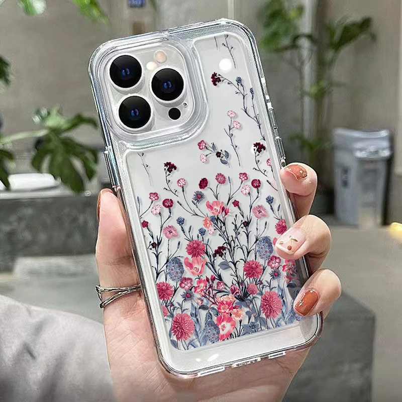 For Iphone 15 Mobile Phone Case Women Butterfly Flower Pattern Mobile Phone Case Transparent Mobile Phone Case Accessories image 2
