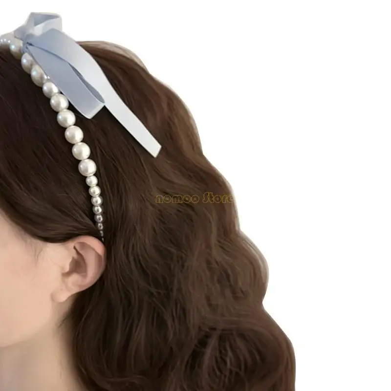 

31BF Plain Color Bowknot Hedsds для женщин Банкеты повязки с жемчугом декоры повязка на голову для девушки мыть