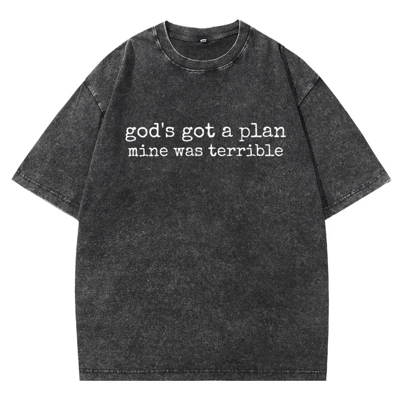 Christian Humor T-Shirt Design L Trust God's Plan Faith Based Graphic Tee Bible Verse Cotton Short Sleeve Vintage Washed Tshirts