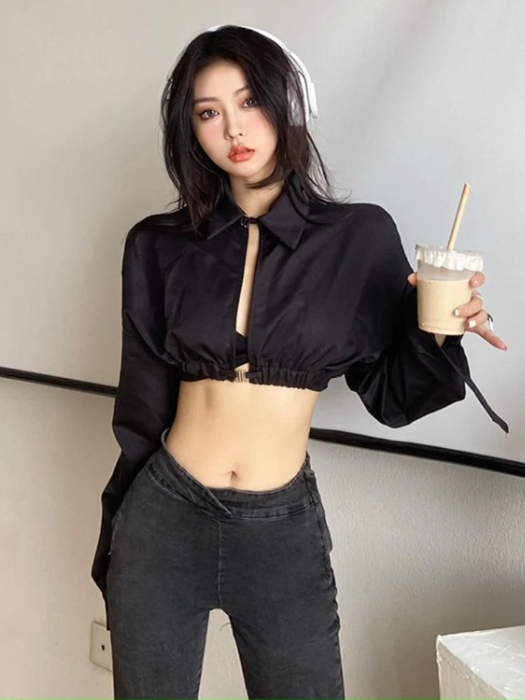 

Y2k Эстетический однотонный сексуальный укороченный топ с открытой спиной Модные женские уличные пальто в стиле Харадзюку Корейские винтажные шикарные куртки Универсальные повседневные куртки