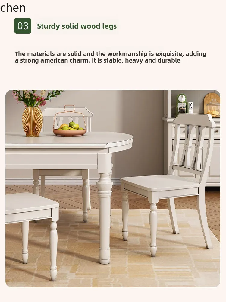 Dining Table Extendable Folding Home Use Convertible Round Table Vintage Solid Wood Dining Table and Chair Set