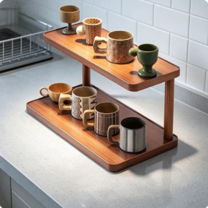 Food Storage Shelving - 2-Tier Wooden Countertop Storage Shelf, Multilayer