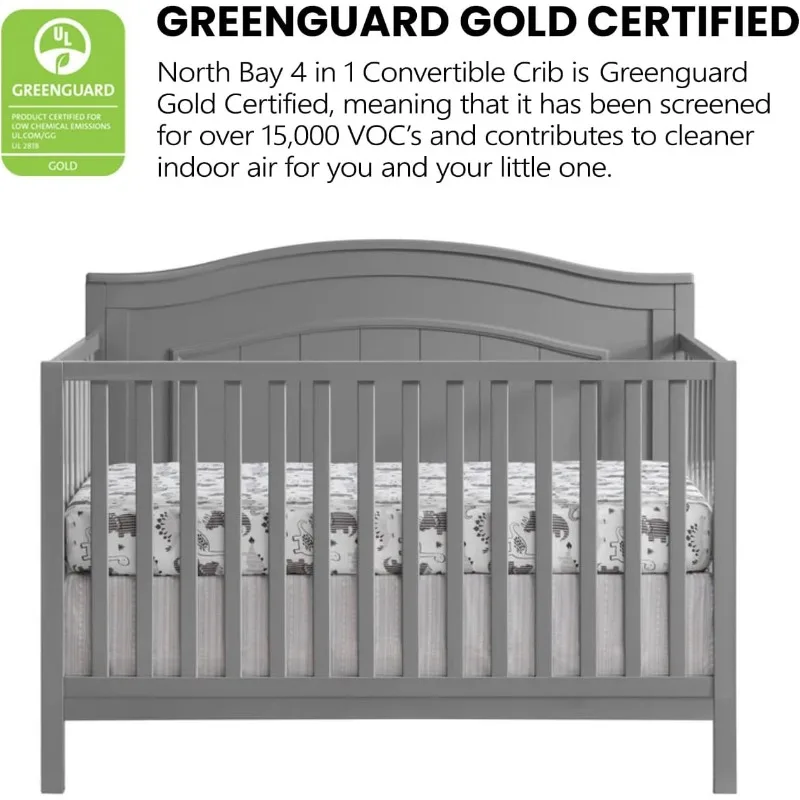 Cuna convertible 4 en 1, gris paloma, certificación GreenGuard Gold