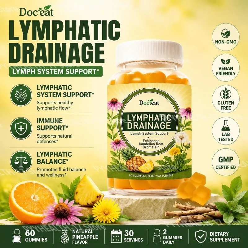 Docteat Lymphatic System Support Gummies with Echinacea Dandelion Root and Bromelain for  Herbal Wellness Supplement 60 Gummies