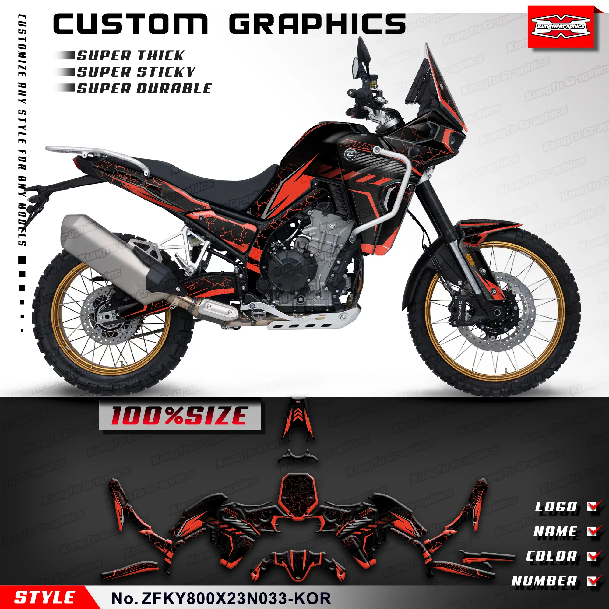ملصق لاصق لرسومات الكونغفو للدراجات النارية لـ KOVE 800X ZF800X PRO 800X Rally Travel/Touring Edition، ZFKY800X23N033-KOR