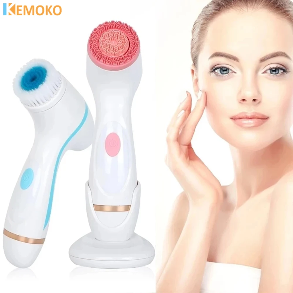 

3 In 1 Silicone Electric Facial Cleansing Brush Face Massagers Sonic Rotating Waterproof Pore Cleaner Wash Blackheads Acne Tool