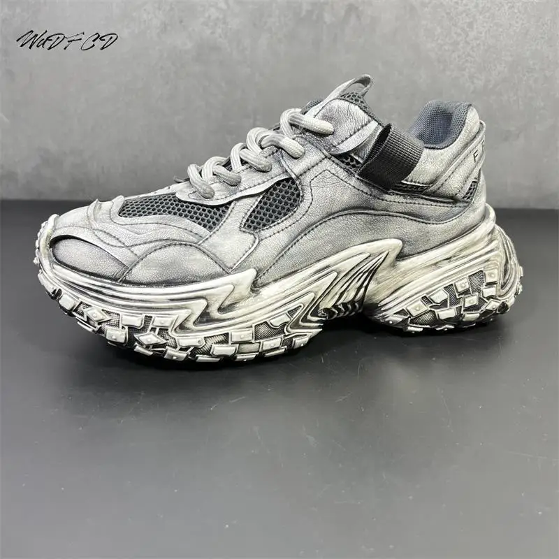 Chunky Sneaker Men Designer Tire Sole Running Shoes Fashion Casual Leather Mesh Breathable Height Increased Platform Sport Shoes