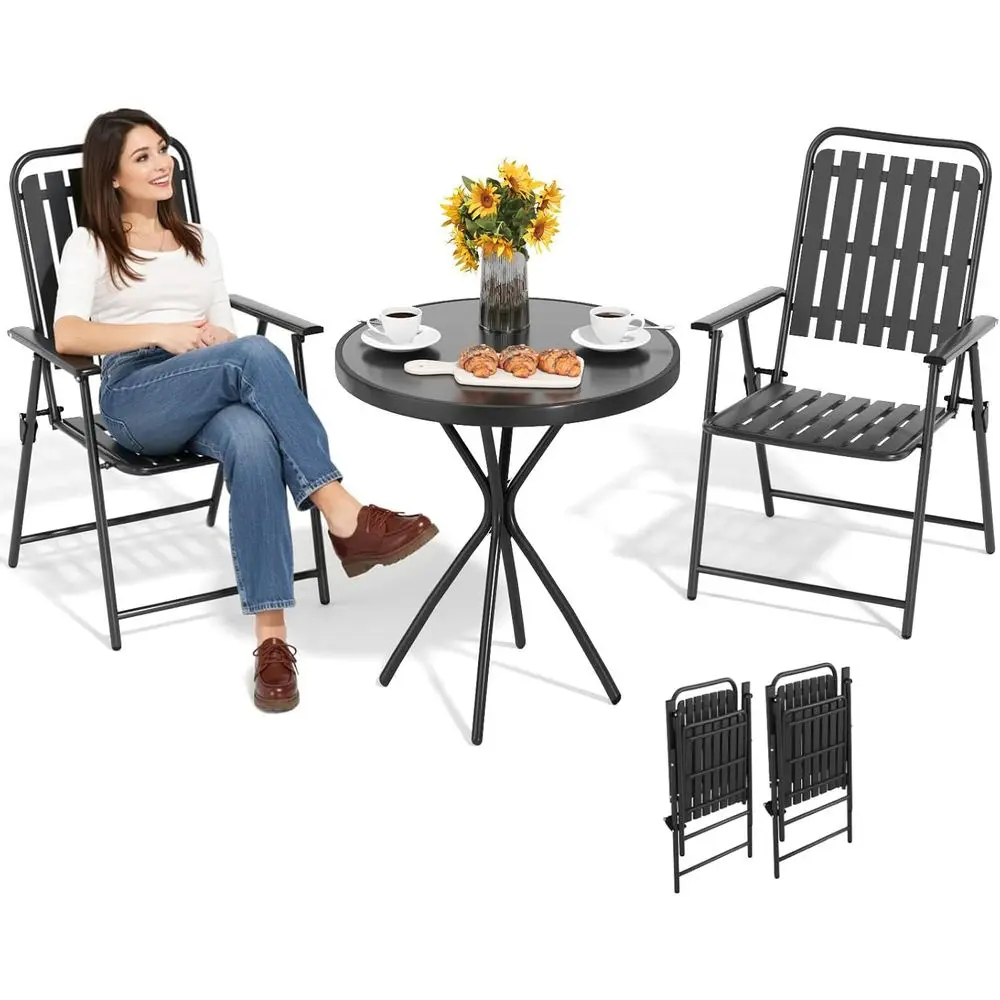 Black 3-Piece Outdoor Bistro Set: No Assembly, Rust-Resistant, Ideal for Small Spaces
