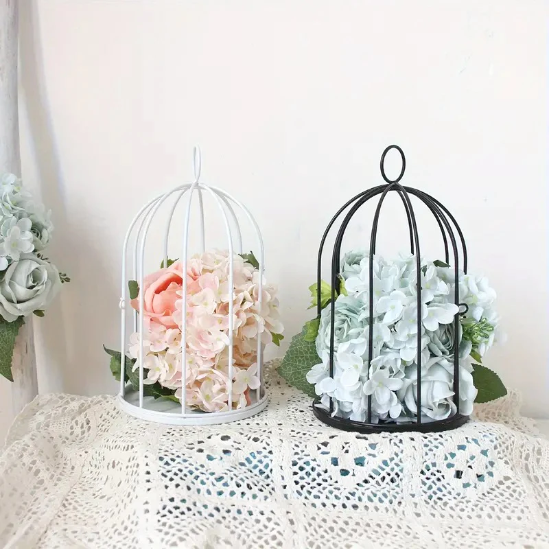 Iron Garden Metal Birdcage White Black Line Cage With Bird Hook Decoration Hanging Flowerpot Succulent Plants Stand Candlestick