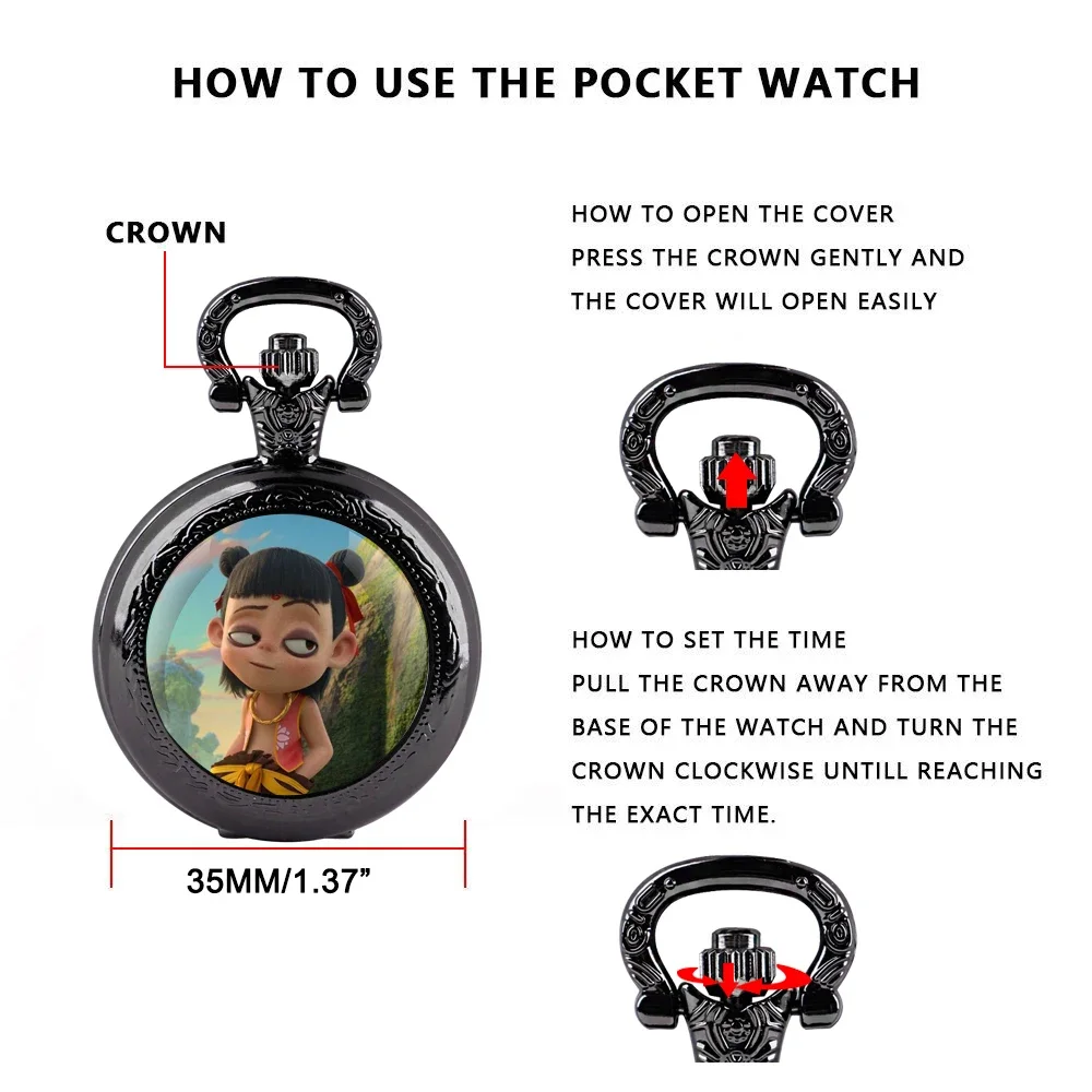 Hot Anime Nezha Glass Dome Pocket Watch with Chain Necklace Vintage Quartz Pendant Watches Mens Women Gift