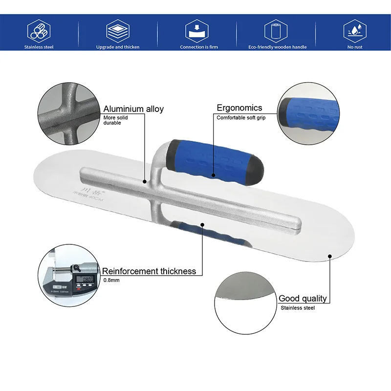 Stainless Steel Plaster Trowel Round 40 x 11 cm Professional Drywall Tools Swimming Pool Trowel Smooth Multiple Specifications