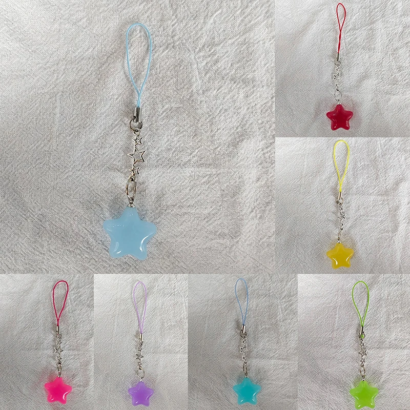 Five-Pointed Star Phone Chain Beads Tassel Pentagram Car Keyring Y2K Colorful Pendant Earring Necklace Material