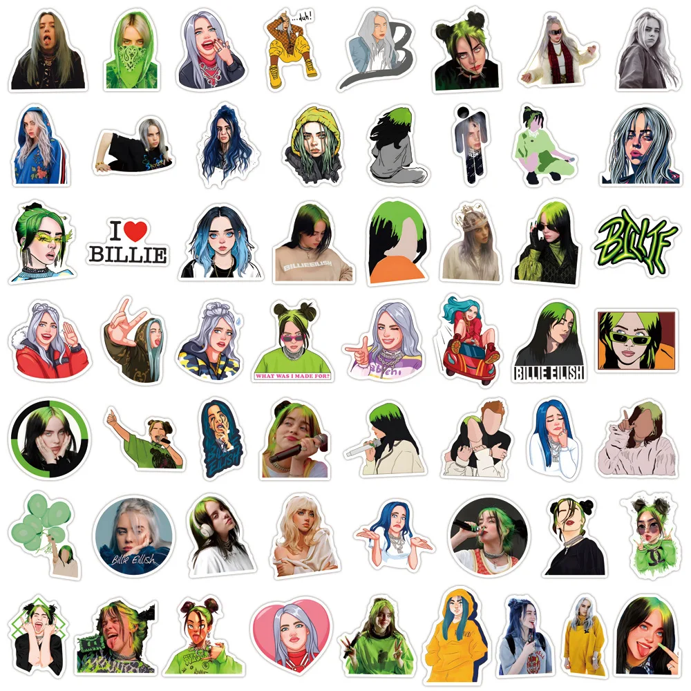 110 قطعة من ملصقات بيلي إيليش، ملصقات جرافيتي للمشاهير، ملصقات زجاجات الأمتعة DIY