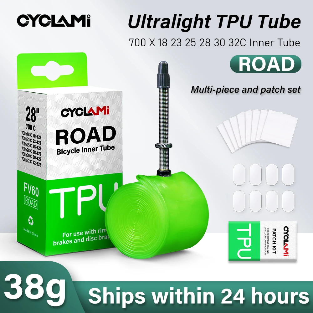 CYCLAMI Bicycle TPU Tube Ultralight Road Bike Inner Tube 60mm 700C 18 23 25 28 32C Valve Length French For Brompton Bike Tires