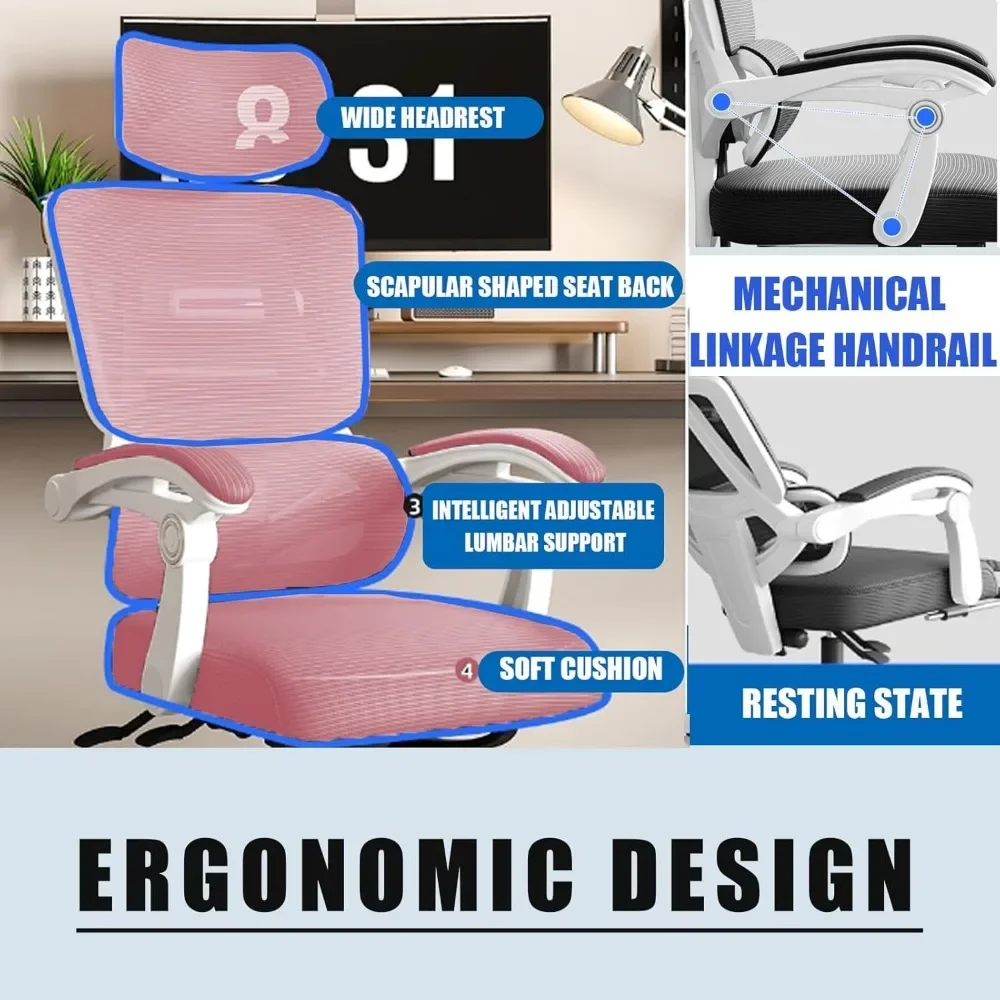 Silla ergonómica de trabajo para el hogar y la Oficina, asiento giratorio con ruedas, respaldo de malla transpirable, reposacabezas ajustable