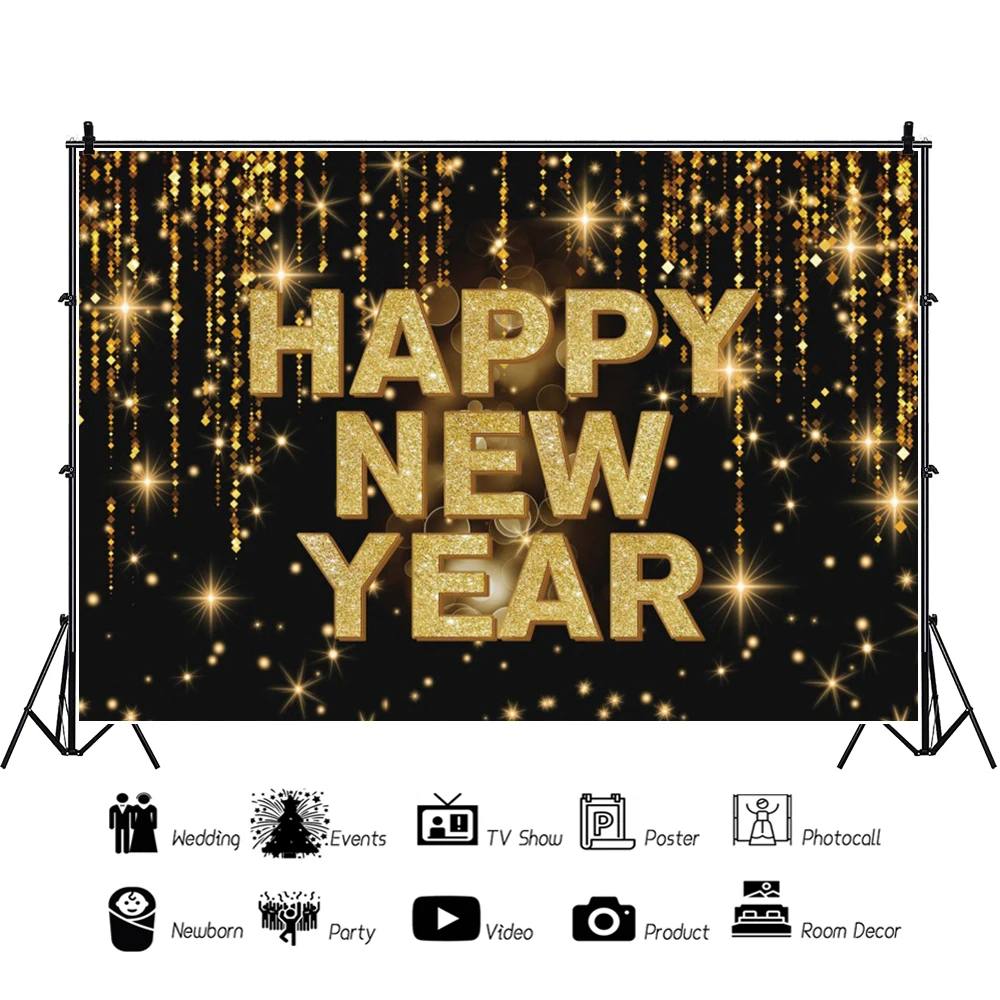 Laeacco новогодний фон для фотосъемки черные и золотые блестящие звезды светильник боке для детей и взрослых портретный фон для фотосъемки