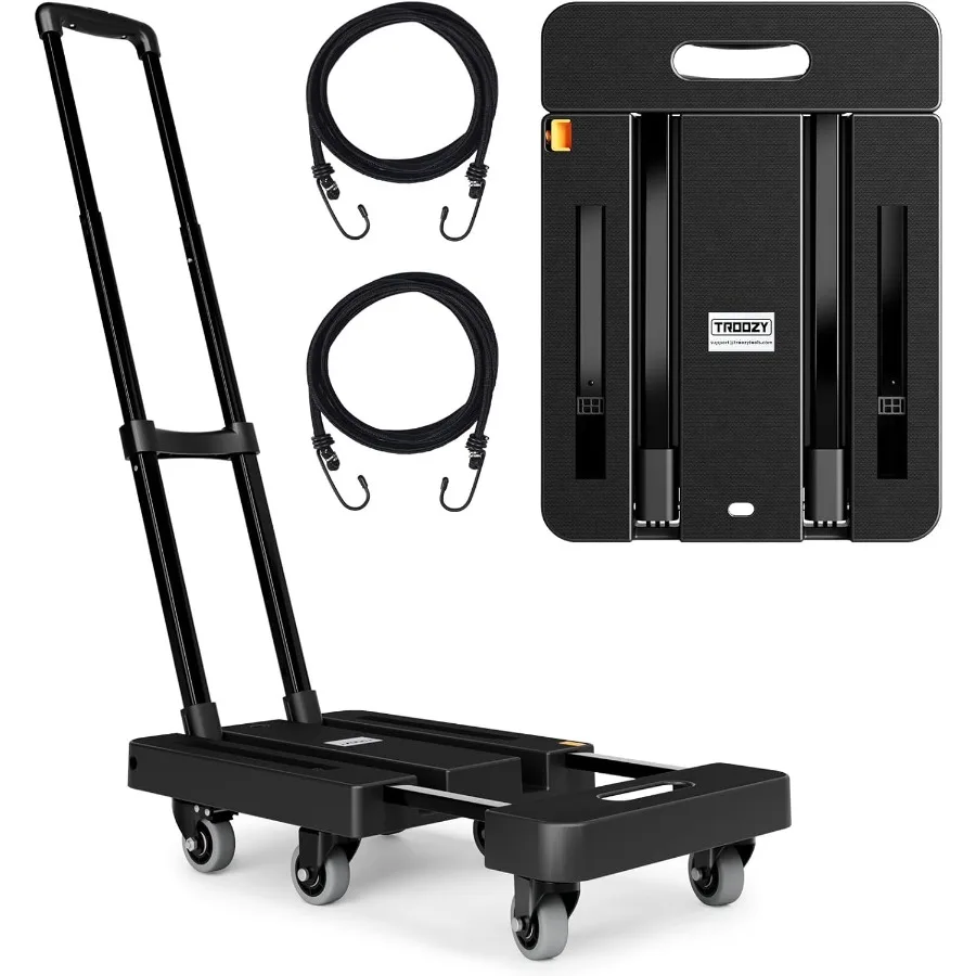 Folding Hand Trucks Heavy Duty Dolly Cart with 6 Wheels and 2 Elastic Ropes Foldable and Ideal for Luggage Travel Moving Shoppi