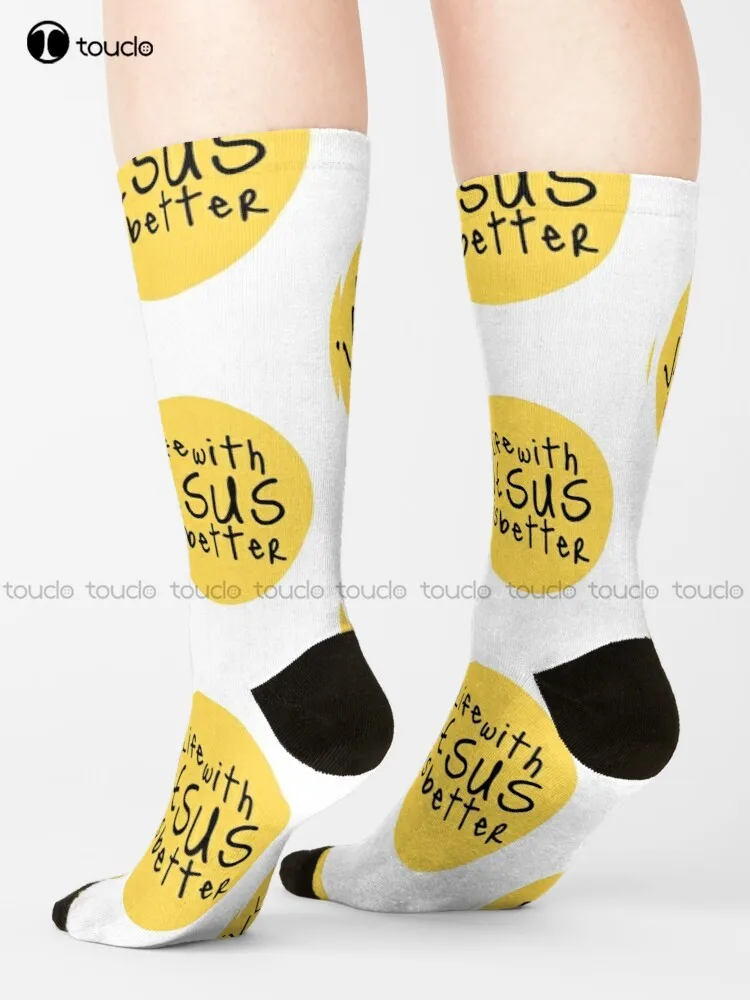 Life With Jesus Is Better Yellow Socks Funky Socks 360° Digital Print Unisex Adult Teen Youth Socks Personalized Custom Gift