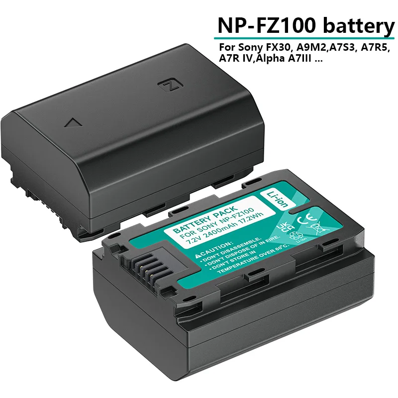 2400mAh NP-FZ100 NPFZ100 NP FZ100 Kamera-Akku für Sony A7III, A7RIll, A9A7MIV, A7RIV, A7C, A7S3, A6600, A9M2ILCE-9, A7R5, FX30, 7RM3