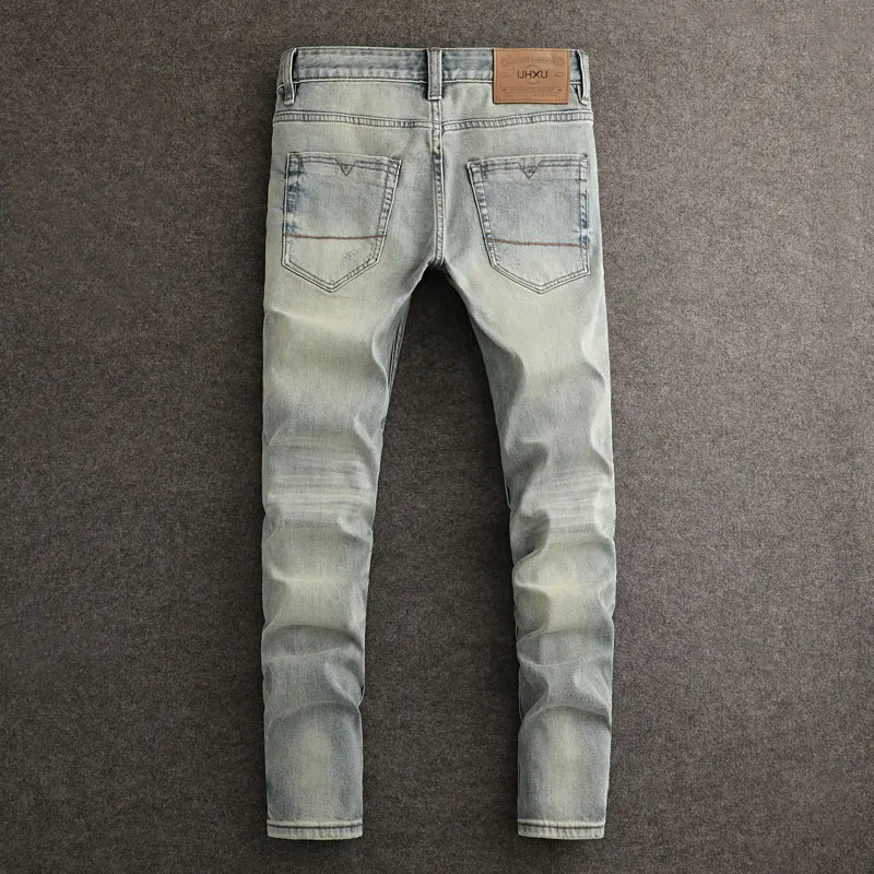 Street Trendy Fashion Men Jeans Retro Washed Stretch Slim Fit Ripped Jeans Men High Quality Vintage Designer Denim Pants Hombre