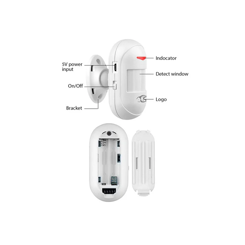 Draadloze infrarood bewegingsmelder Inductie detectie Gordijn Groothoek PIR Antidiefstalsensor Home Security Alarm Batterijen USB