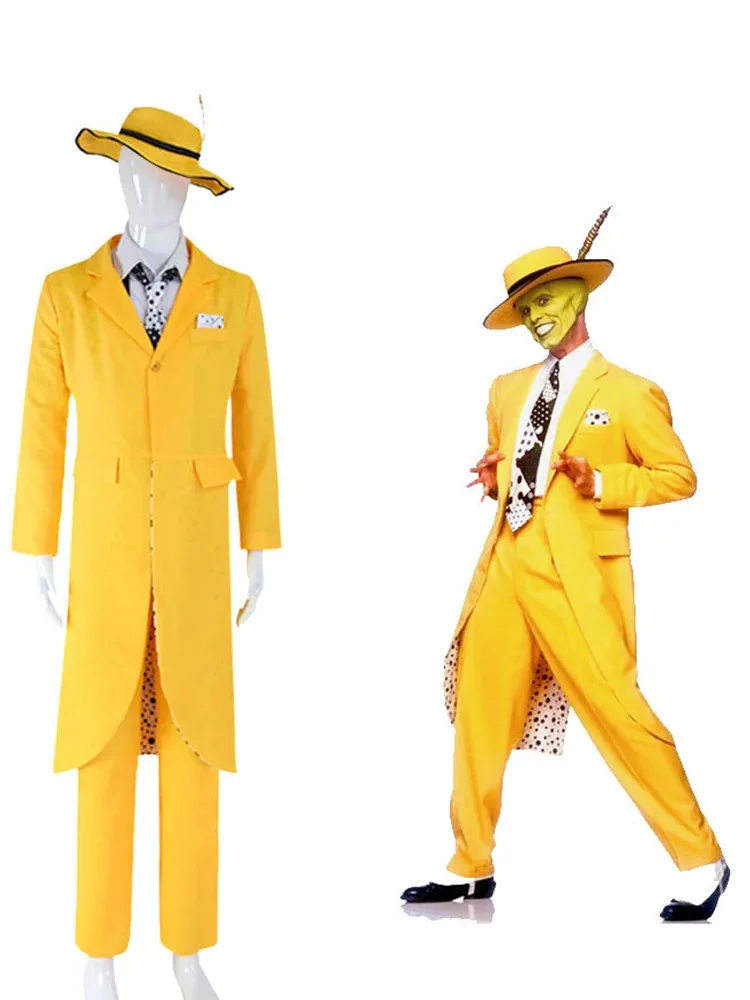 

2025 New Disguised Geek Cos Costume Jim Carry Mask Man Yellow Long Suit Cosplay Halloween Costume ★ ★ ★ ★