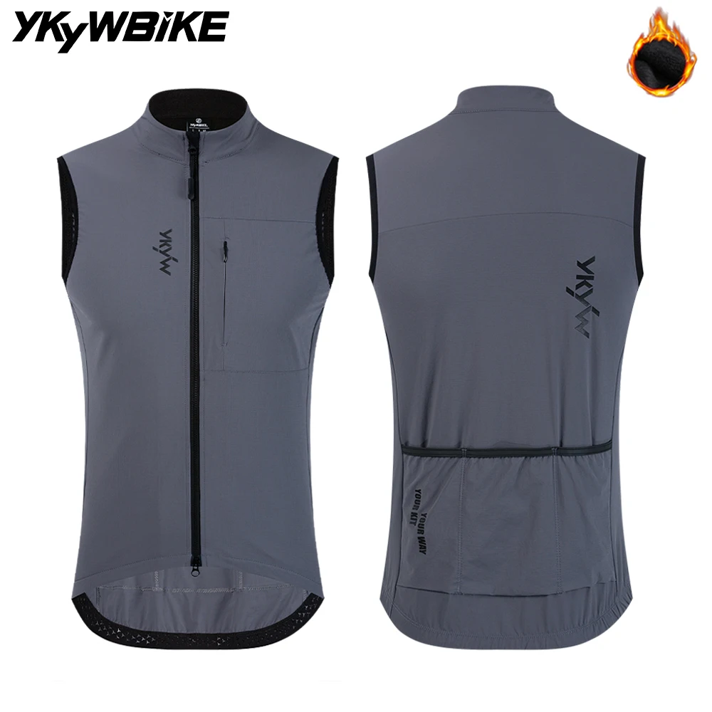 YKYWBIKE 2024 Men Cycling Gelit Thermal Fleece Bicycle Windbreaker Sleeveless Bike Vest Windproof Waterproof Cycling Windshield