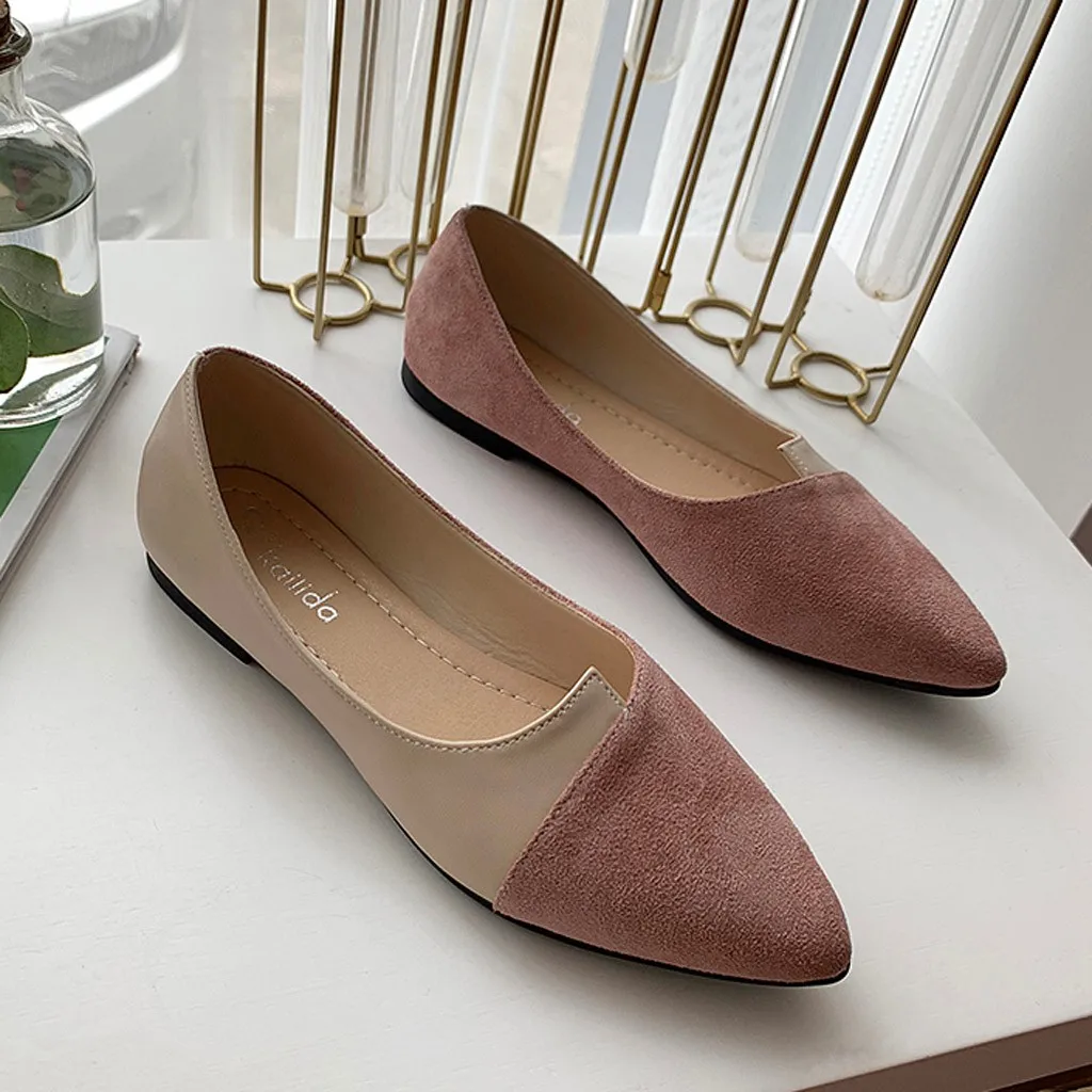 Women Splice Color Flats Fashion Pointed Toe Ballerina Ballet Flat Slip On Shoes босоножки летние Sandalias De Mujer Chaussure