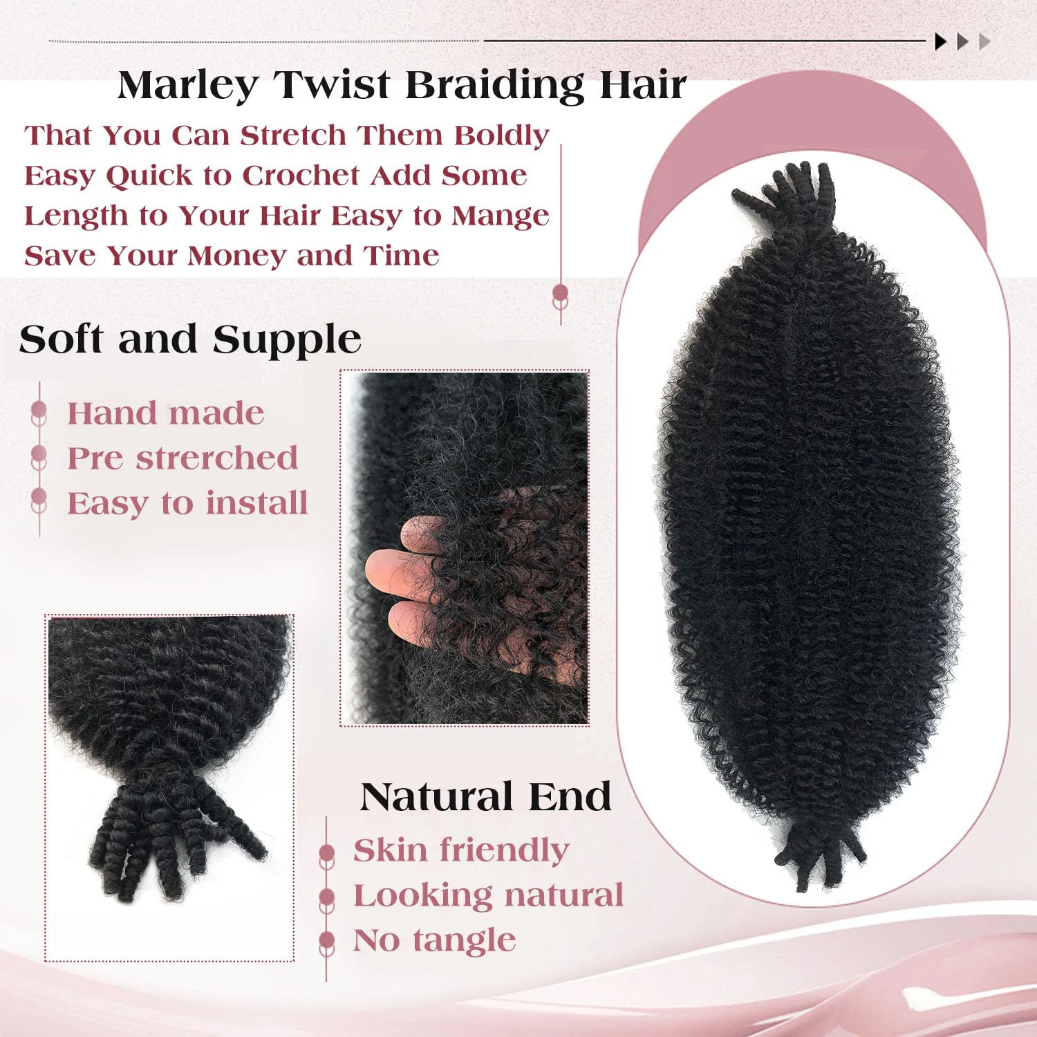 Marley cabelo 8/10/12/14 Polegada preto 1-3 pacotes pré separado elástico afro torção cabelo marley torção trança cabelo sintético