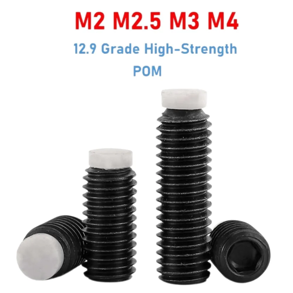M2‑M4 12.9 High‑Strength Headless Grub Screw, Hexagon Socket POM Dog Convex End Tip Set Bolt for Machinery Locking Fastening