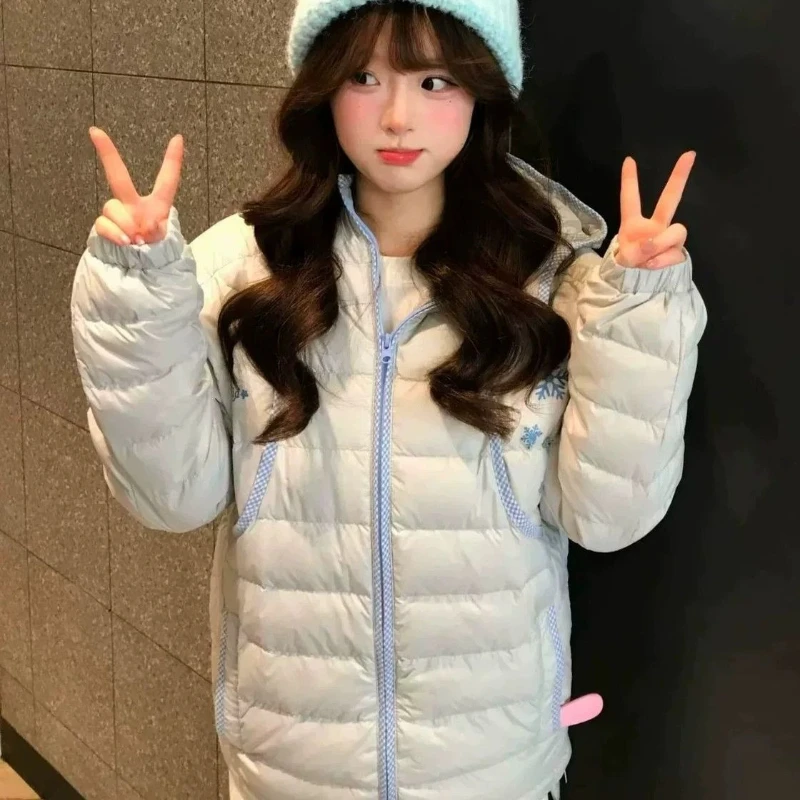 Japanese Sweet Lolita Hooded Padded Coat Women Kawaii Snowflake Embroidery Cotton Jacket Harajuku Girl Light Color Slim Warm Top - view 4