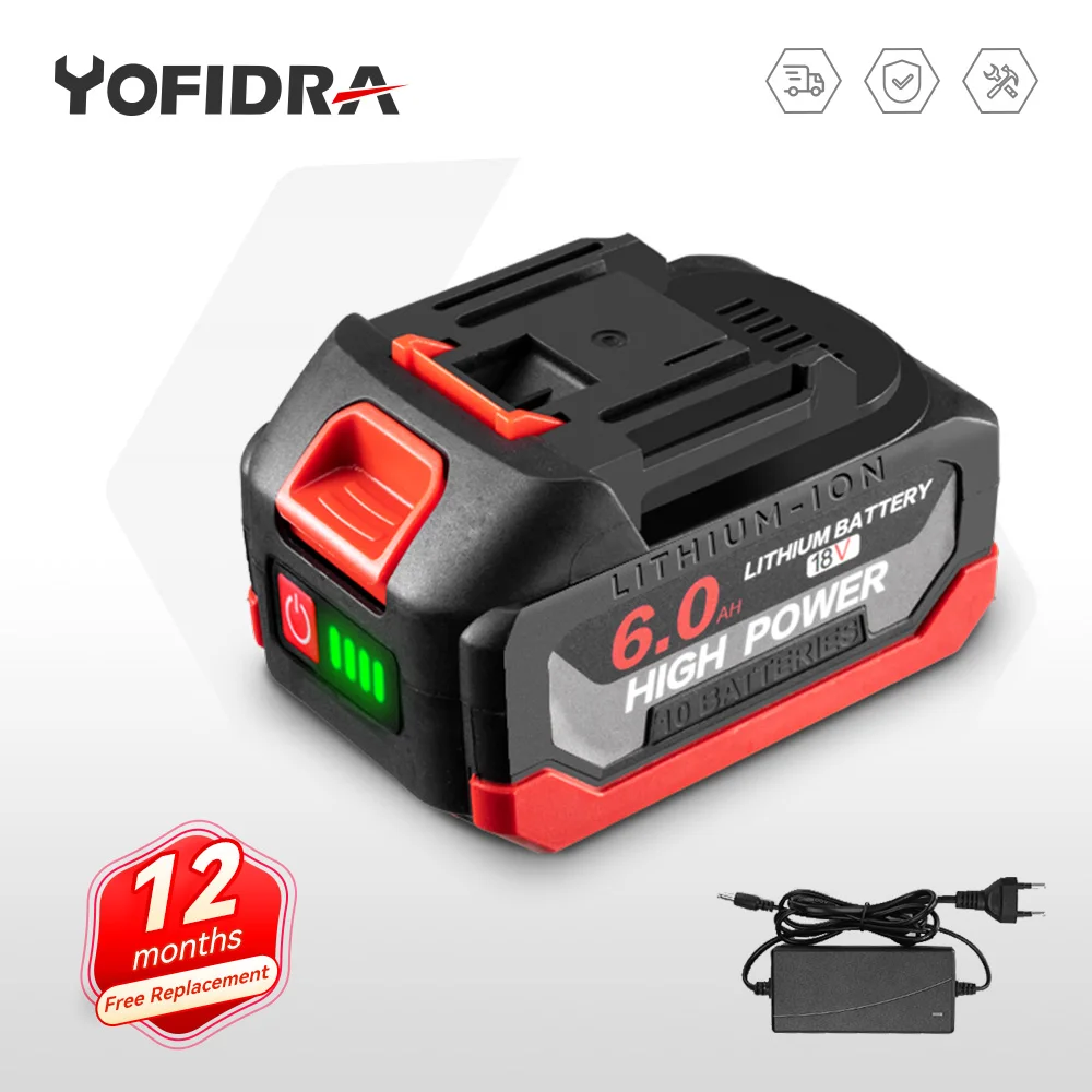 18V 6.0Ah Lithium Battery Rechargeable Battery EU Charger for Chainsaw Electric Drill Angle Grinder Wrench Blower Power Tool