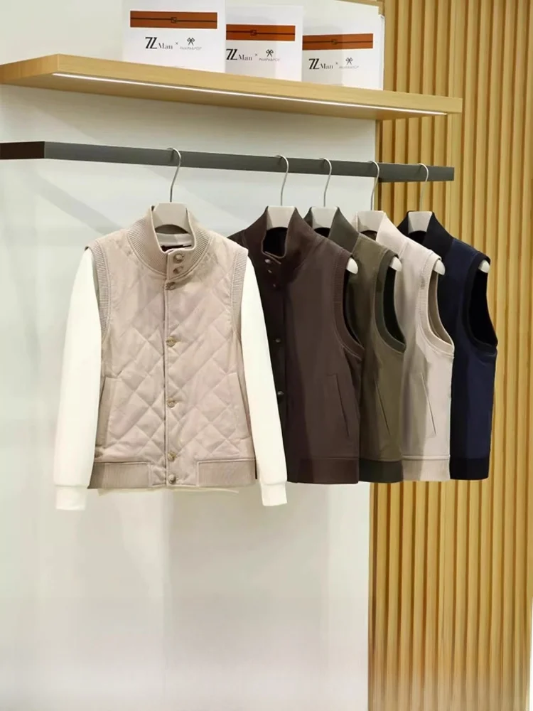 

Italian Luxury Double-Sided Wear Cotton Wool Blend Fce Mixed Stand Fit Youth Trend Autumn Winter Faion Vest for Men A...