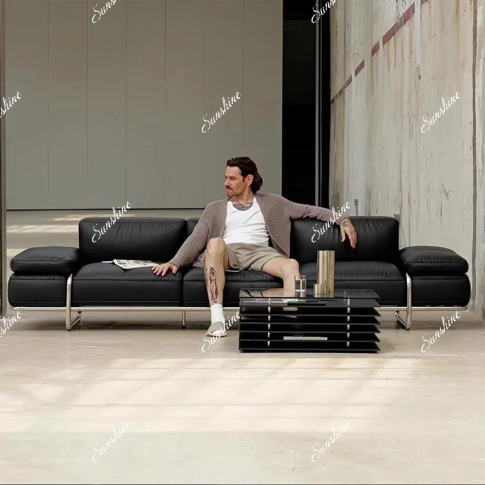Italian-style apartment three-person straight row stainless steel sofa