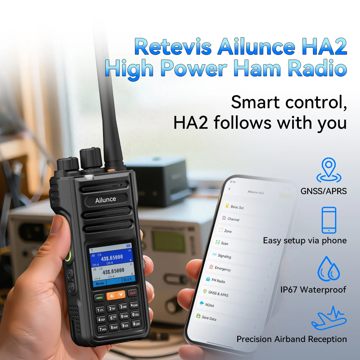 Retevis HA2 Walkie Talkie FPP Dual Band 10W GPS APRS IP67 Waterproof Bluetooth App Programming Ham Radio