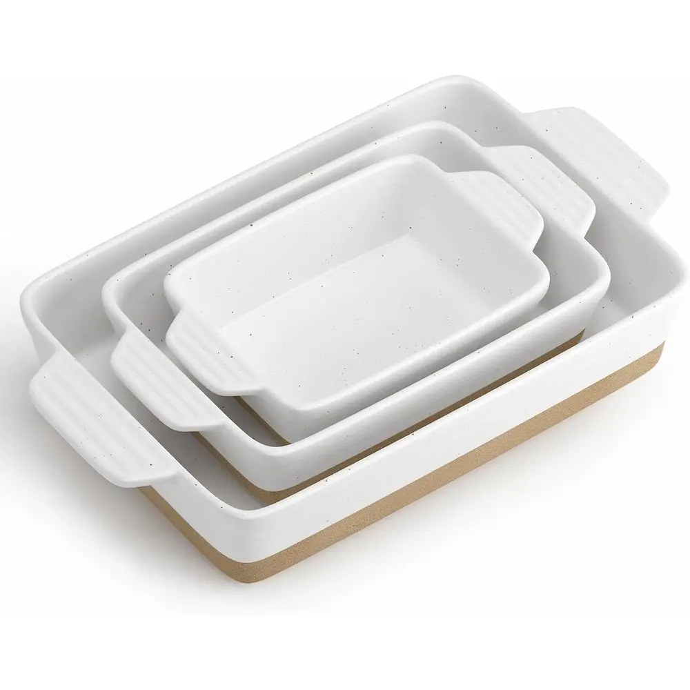 

Deep Rectangular Oven-Safe Casserole Dishes, 3-Piece Set with Handles, 14.7 x 8.7 x 3, White