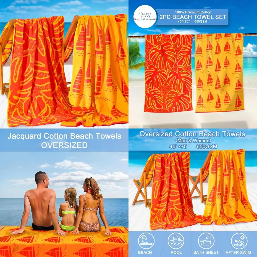 

Oversized Adult Beach Towels 40x75 - Thick 650GSM Jacquard Cotton Towels for Men and Women, Ideal for Pool and Beach Use