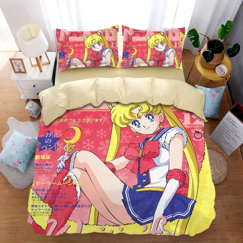 

Sailor Moon cartoon pattern four-piece set moon hare girl bedroom sheet quilt cover student three-piece set bedding wholesale