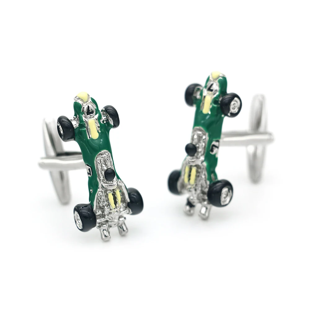 iGame F4 Racing Car‌ Cuff Links Green Painting Sport Car Design Quality Brass Shirt Cufflinks For Men