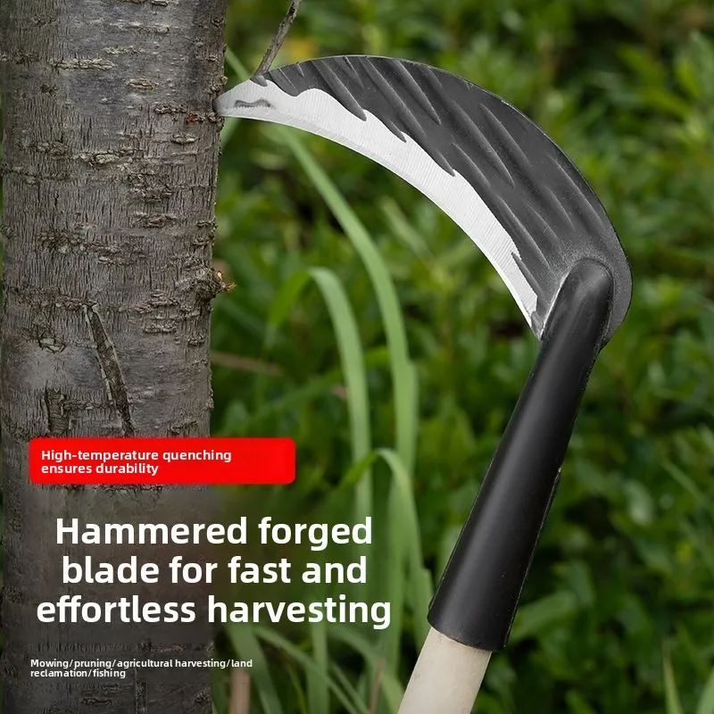Hand Forged Hammer Grain High Manganese Steel Curved Sickle Dual Purpose Farm Grass Firewood Tree Cutting Land Clearing