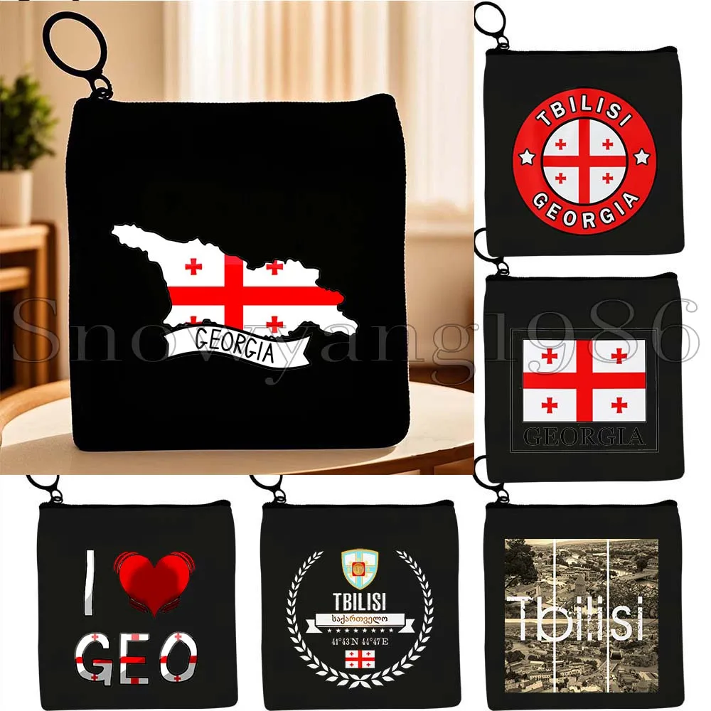 

Tbilisi Georgia Country Flag Map Подарки Холщовый кошелек для монет Маленькая квадратная сумка для ключей Хлопковая сумка для хранения карт Кошелек на молнии