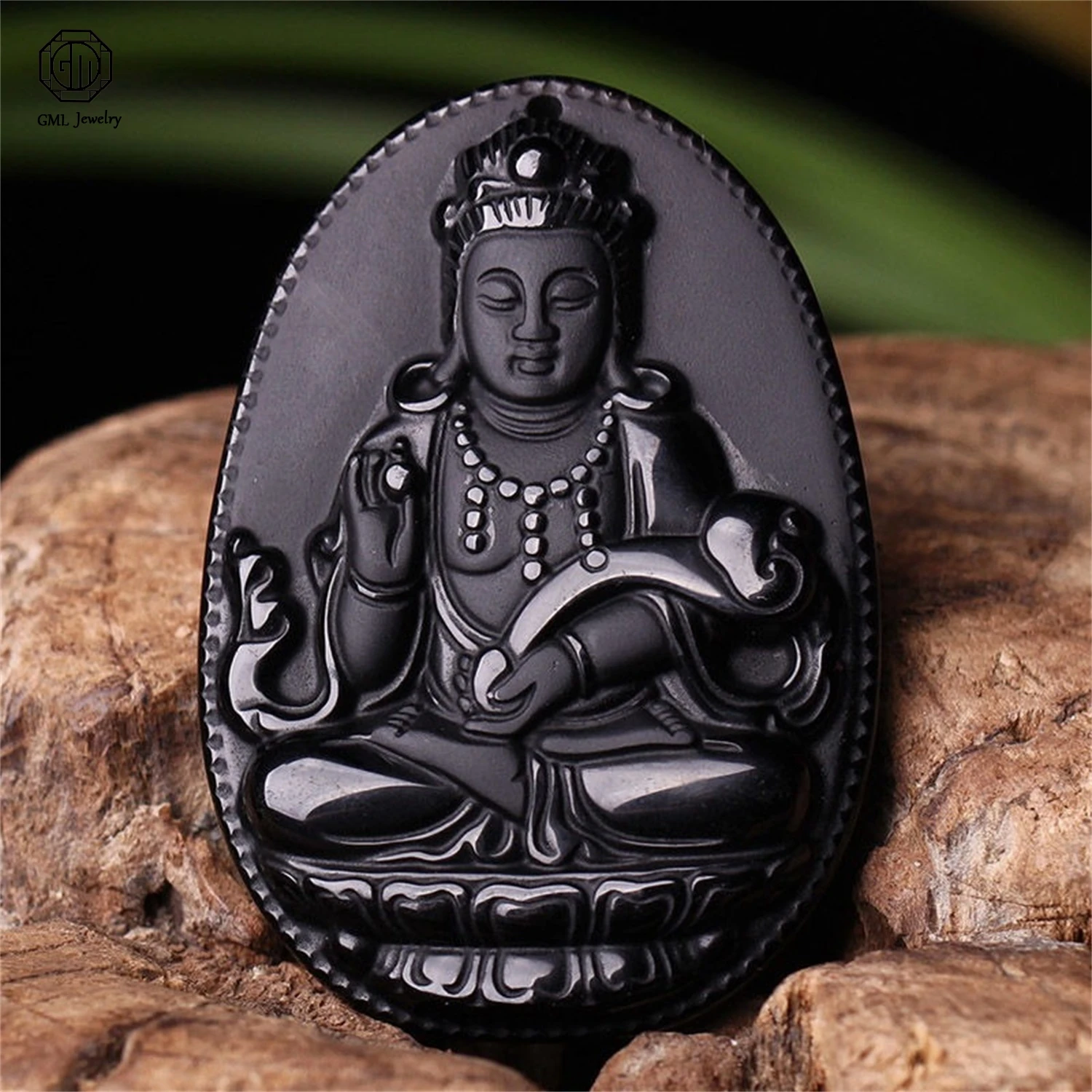 

Натуральный обсидиановый кулон Гуаньинь с матовой отделкой и резным узором «Тысяча рук» и «Руи», унисекс, амулет, ожерелье, ювелирное изделие