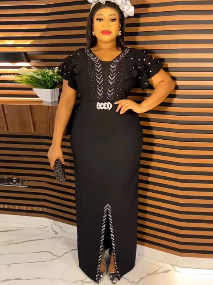 Eleganckie sukienki wieczorowe dla kobiet 2026 Dubaj Afrykańska suknia na wesele, obcisła sukienka, krótka sukienka z falbankami na rękawach, kaftan, nigeryjskie ubrania