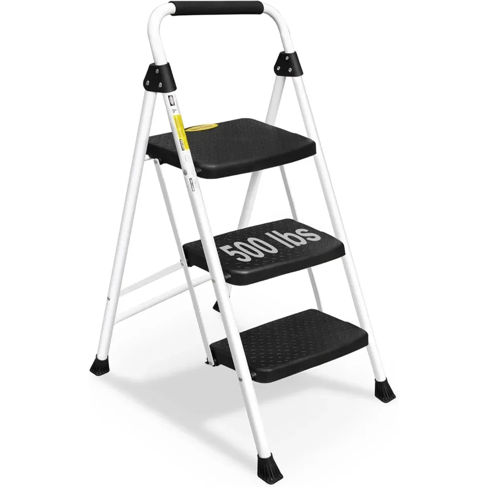 

3 Step Ladder, Folding Step Stool for Adults with Handle, Lightweight, Perfect for Kitchen& Household, 500lbs Capacity